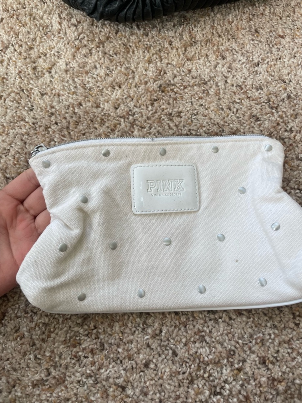 PINK by Victoria's Secret White Studded Canvas Cosmetic Pouch